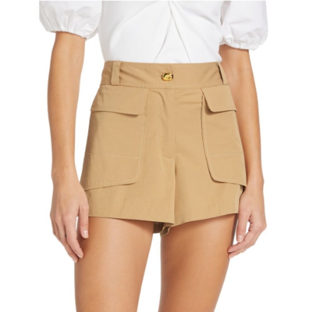 Tanya Taylor PRESTON Tan Stretch Cotton Mid-Rise Pocket Shorts Sz 12 NWT